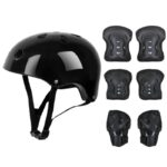Kit seguridad niños casco/rod/cod/muñ negro