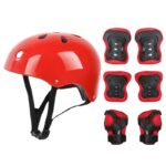 Kit seguridad niños casco/rod/cod/muñ rojo
